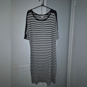 NWT LuLaRoe Black & Gray Striped Casual T-Shirt Dress (Julia) Size 3XL